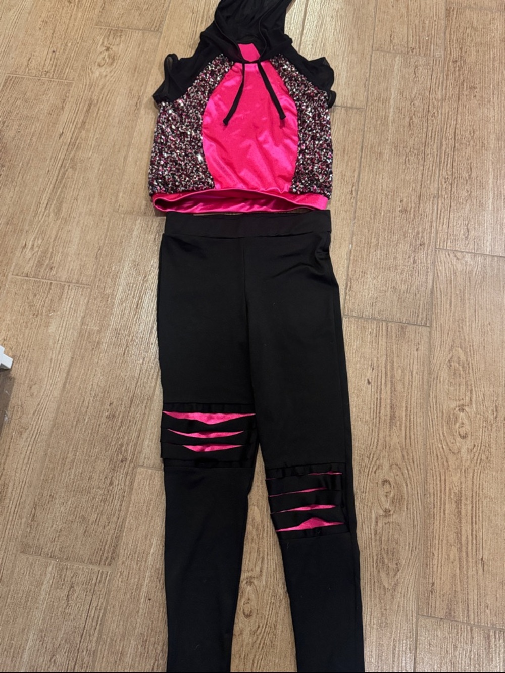 Black & Hot Pink Active Jumpsuit with Cutout Leg Detail